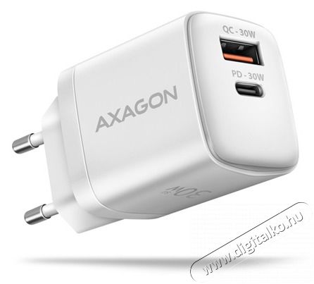Axagon ACU-PQ30W USB-C + QC3.0 30W fehér fali töltő Akkuk és töltők - Li-ion akkumulátor és töltő (gyári) - Töltő / hálózati adapter - 462226