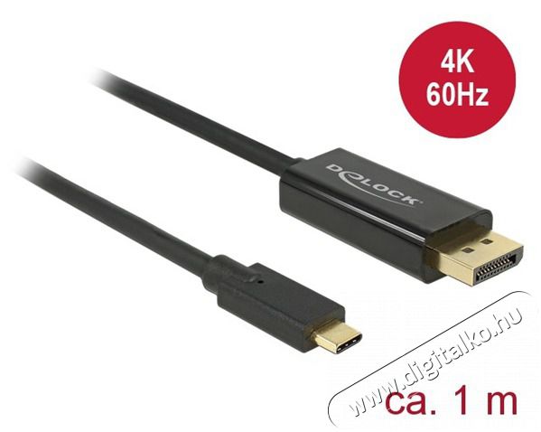 Delock 85255 1 méter USB Type-C apa > DisplayPort apa (DP váltakozó mód) 4K fekete kábel Tv kiegészítők - Kábel / csatlakozó - Mini DisplayPort kábel - 387475