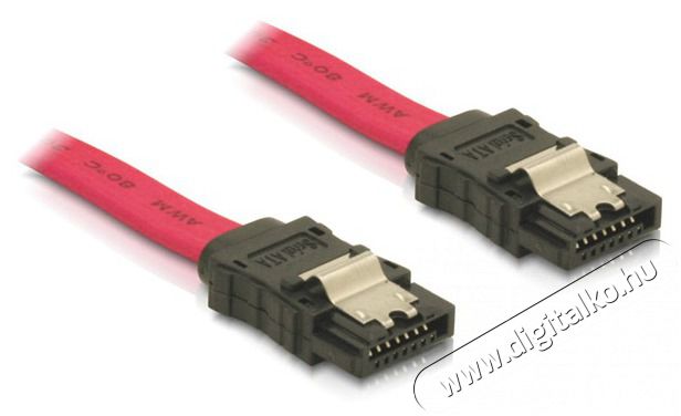 Delock SATA piros, egyenes/egyenes csatl. (fémlappal), 50 cm-es összekötő kábel Iroda és számítástechnika - Számítógép tartozék - SATA kábel - 410381