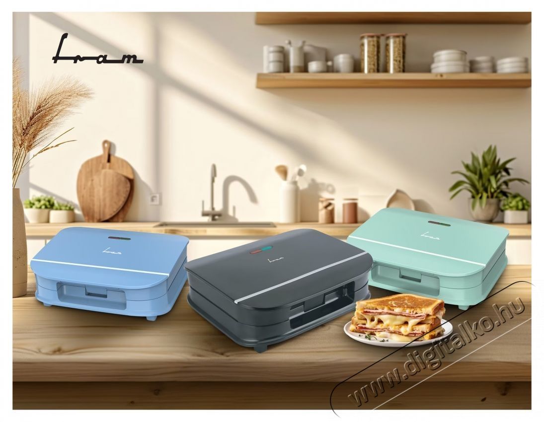 FRAM FSM-700GR szendvicss&uuml;tő, 700 W, 2 szendvics kapacit&aacute;s, fix lapok tapad&aacute;smentes bevonattal, f&uuml;ggőleges t&aacute;rol&aacute;s&uacute; kialak&iacute;t&aacute;s, z&ouml;ld Konyhai term&eacute;kek - Konyhai kisg&eacute;p (s&uuml;t&eacute;s / főz&eacute;s / hűt&eacute;s / &eacute;telk&eacute;sz&iacute;t&eacute;s) - Melegszendvics / gofri s&uuml;tő - 534279