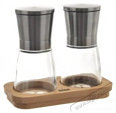 Orion Fűszerőrlő, üveg/rozsdamentes acél + bambusz tálca, 13,6 cm magas, 2 db Konyhai termékek - Konyhai eszköz - Só és bors örlő - 515714