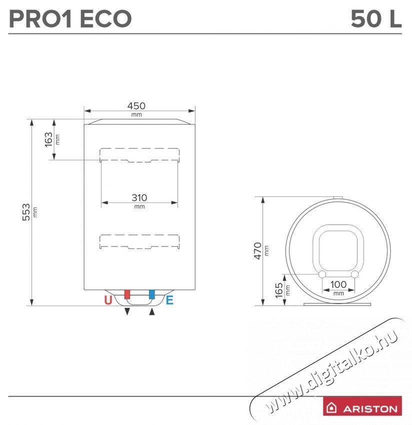 Ariston Pro 1 Eco 50L villanybojler, 1800 W, Eco Evo funkci&oacute;, zom&aacute;ncozott tart&aacute;ly Tit&aacute;nnal H&aacute;ztart&aacute;s / Otthon / K&uuml;lt&eacute;r - V&iacute;zmeleg&iacute;tő / bojler / t&aacute;rol&oacute; - Bojler / melegv&iacute;z t&aacute;rol&oacute; - 534240