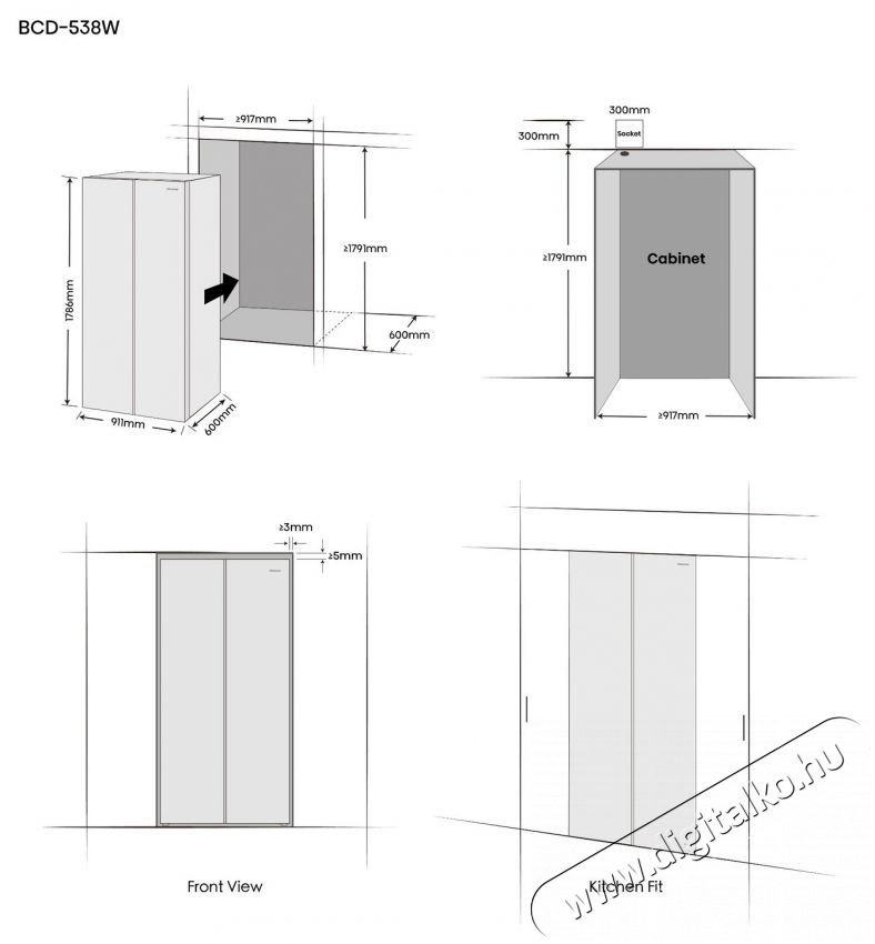 Hisense RS3P538NEWE Konyhai term&eacute;kek - Hűtő, fagyaszt&oacute; (szabadon&aacute;ll&oacute;) - Amerikai t&iacute;pus&uacute; Side By Side hűtő - 515531