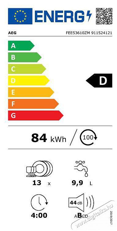 AEG FEE53610ZM be&eacute;p&iacute;thető mosogat&oacute;g&eacute;p Konyhai term&eacute;kek - Mosogat&oacute;g&eacute;p - Norm&aacute;l (60cm) be&eacute;p&iacute;thető mosogat&oacute;g&eacute;p - 373691