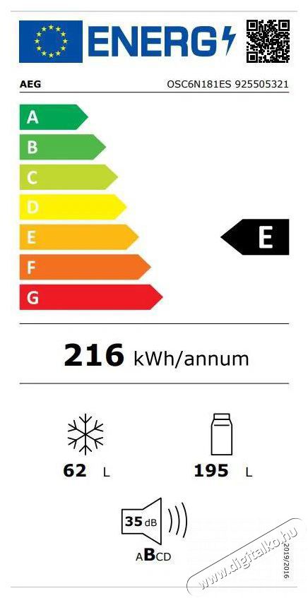 AEG OSC6N181ES 6000 Twintech Konyhai term&eacute;kek - Hűtő, fagyaszt&oacute; (szabadon&aacute;ll&oacute;) - Alulfagyaszt&oacute;s kombin&aacute;lt hűtő - 509420