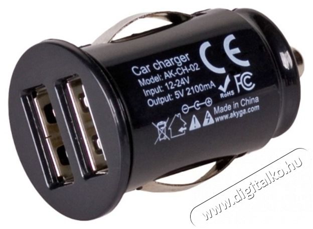 Akyga AK-CH-02 2xUSB 5V/2,1A/10,5W Aut&oacute;s t&ouml;ltő Aut&oacute;hifi / Aut&oacute; felszerel&eacute;s - Aut&oacute;s t&ouml;ltő / szivargy&uacute;jt&oacute; adapter - 394042