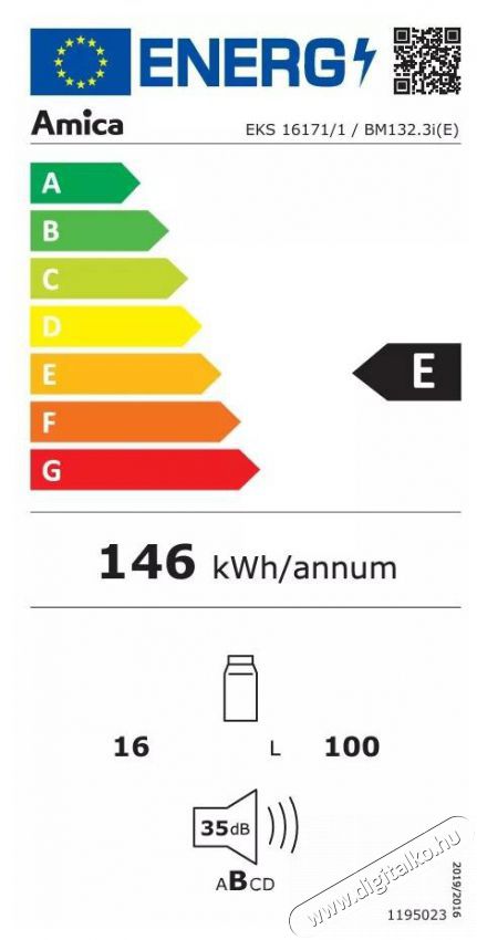Amica BM132.3i(E) be&eacute;p&iacute;thető hűtő Konyhai term&eacute;kek - Hűtő, fagyaszt&oacute; (be&eacute;p&iacute;thető) - Egyajt&oacute;s hűtő - 505073