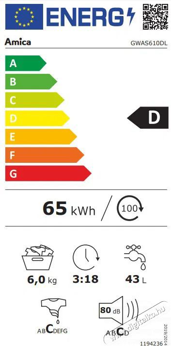 Amica GWAS610DL H&aacute;ztart&aacute;s / Otthon / K&uuml;lt&eacute;r - Mos&oacute;g&eacute;p / sz&aacute;r&iacute;t&oacute;g&eacute;p - El&ouml;lt&ouml;ltős keskeny (45cm-ig) mos&oacute;g&eacute;p - 515116