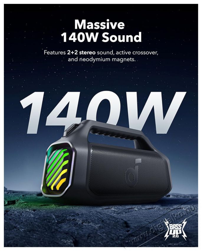 Anker Soundcore Boom 2 Plus Black Bluetooth hangsz&oacute;r&oacute; Audio-Video / Hifi / Multim&eacute;dia - Hordozhat&oacute;, vezet&eacute;k n&eacute;lk&uuml;li / bluetooth hangsug&aacute;rz&oacute; - Hordozhat&oacute;, vezet&eacute;k n&eacute;lk&uuml;li / bluetooth hangsug&aacute;rz&oacute; - 530466