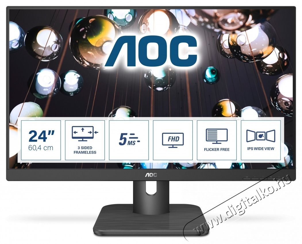 Aoc IPS monitor 23.8 24E1Q, 1920x1080, 16:9, 250cd/m2, 5ms, VGA/HDMI/Displayport, hangsz&oacute;r&oacute; Iroda &eacute;s sz&aacute;m&iacute;t&aacute;stechnika - Monitor - Monitor - 485771