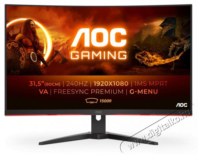 Aoc &Iacute;velt Gaming 240Hz VA monitor 31.5 C32G2ZE/BK, 1920x1080, 16:9, 300cd/m2, 1ms, 2xHDMI/DisplayPort Iroda &eacute;s sz&aacute;m&iacute;t&aacute;stechnika - Monitor - Monitor - 489113