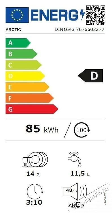 ARCTIC DIN1643 Mosogat&oacute;g&eacute;p, feh&eacute;r Konyhai term&eacute;kek - Mosogat&oacute;g&eacute;p - Norm&aacute;l (60cm) be&eacute;p&iacute;thető mosogat&oacute;g&eacute;p - 534834