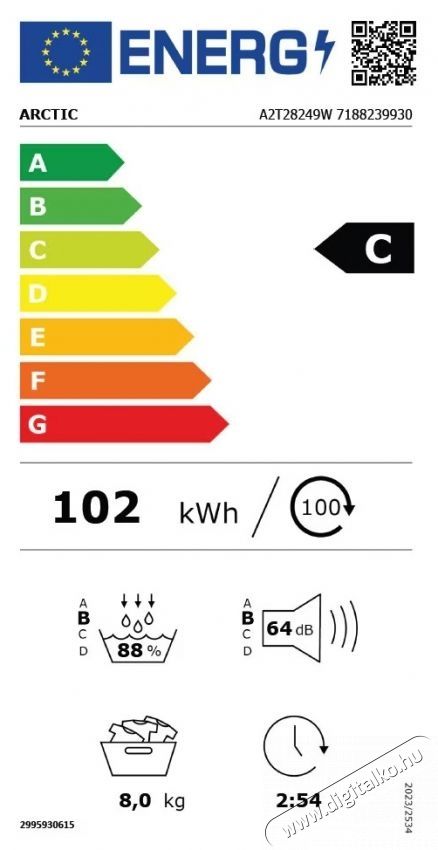 ARCTIC A2T28249W Hőszivatty&uacute;s sz&aacute;r&iacute;t&oacute;g&eacute;p, 8 kg, 15 program, C energiaoszt&aacute;ly, Silent Inverter Motor, Aqua Surf, Feh&eacute;r H&aacute;ztart&aacute;s / Otthon / K&uuml;lt&eacute;r - Mos&oacute;g&eacute;p / sz&aacute;r&iacute;t&oacute;g&eacute;p - Sz&aacute;r&iacute;t&oacute;g&eacute;p - 536012