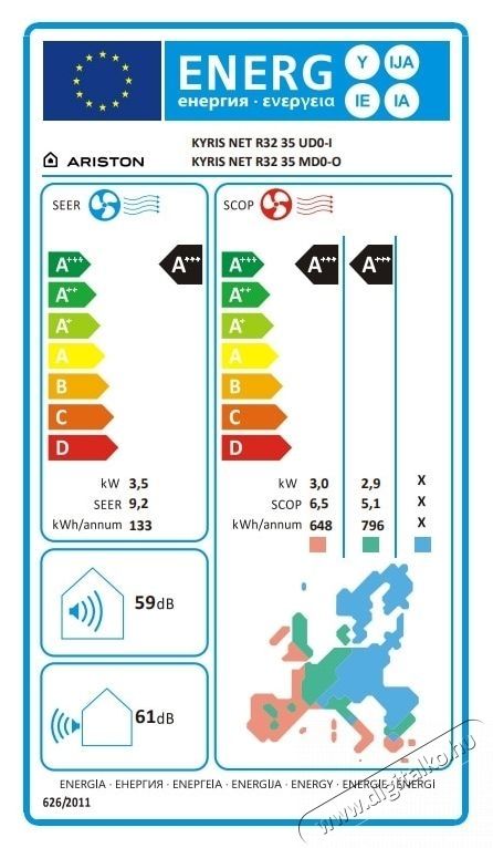 Ariston KYRIS NET 9000 BTU Kl&iacute;ma, WI-FI, A+++/A+++ energiaoszt&aacute;ly, Intelligent Eye &eacute;rz&eacute;kelő, intelligens p&aacute;r&aacute;s&iacute;t&oacute; funkci&oacute;, szellős, feh&eacute;r H&aacute;ztart&aacute;s / Otthon / K&uuml;lt&eacute;r - Ventil&aacute;tor / L&eacute;gkondicion&aacute;l&oacute; - Split kl&iacute;ma - 536028