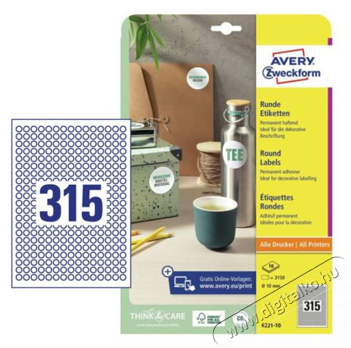 Avery 6221-10 10mm 10 &iacute;v univerz&aacute;lis feh&eacute;r k&ouml;retikett Egy&eacute;b - Nem forgalmazzuk ! - 414580