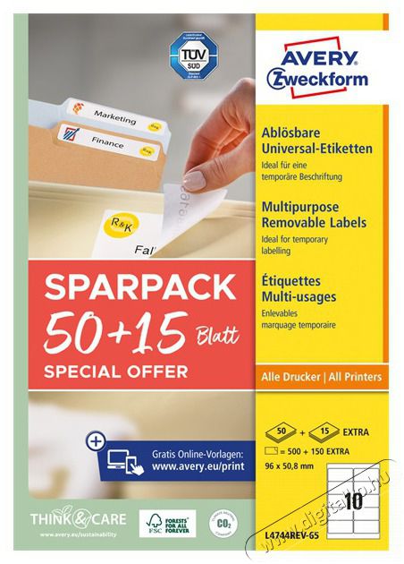 Avery L4744REV-65 96x50,8 mm visszaszedhető univerz&aacute;lis 50+15 lap 650 db-os etikett H&aacute;ztart&aacute;s / Otthon / K&uuml;lt&eacute;r - Szersz&aacute;m - Egy&eacute;b szersz&aacute;m - 508587