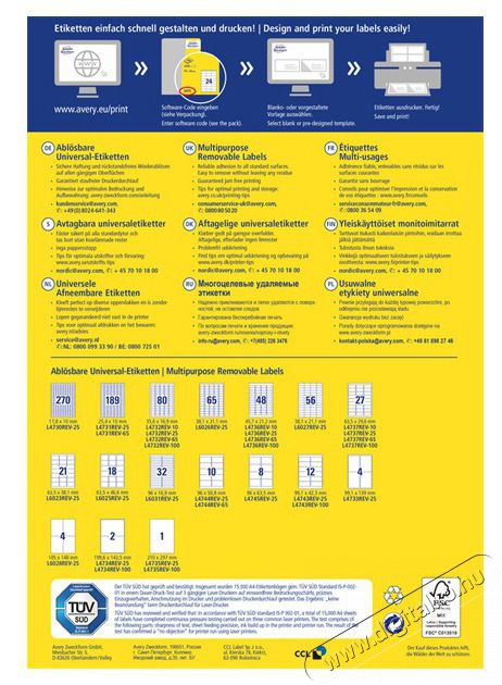 Avery L4744REV-65 96x50,8 mm visszaszedhető univerz&aacute;lis 50+15 lap 650 db-os etikett H&aacute;ztart&aacute;s / Otthon / K&uuml;lt&eacute;r - Szersz&aacute;m - Egy&eacute;b szersz&aacute;m - 508587