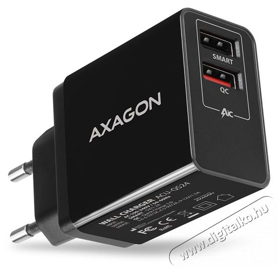 Axagon ACU-QS24 QC3.0 + 5V-1.2A fekete fali t&ouml;ltő Mobil / Kommunik&aacute;ci&oacute; / Smart - Mobiltelefon kieg&eacute;sz&iacute;tő / tok - H&aacute;l&oacute;zati-, aut&oacute;s t&ouml;ltő - 391113