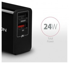 Axagon ACU-QS24 QC3.0 + 5V-1.2A fekete fali t&ouml;ltő Mobil / Kommunik&aacute;ci&oacute; / Smart - Mobiltelefon kieg&eacute;sz&iacute;tő / tok - H&aacute;l&oacute;zati-, aut&oacute;s t&ouml;ltő - 391113
