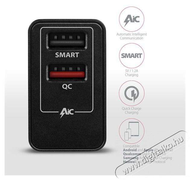 Axagon ACU-QS24 QC3.0 + 5V-1.2A fekete fali t&ouml;ltő Mobil / Kommunik&aacute;ci&oacute; / Smart - Mobiltelefon kieg&eacute;sz&iacute;tő / tok - H&aacute;l&oacute;zati-, aut&oacute;s t&ouml;ltő - 391113