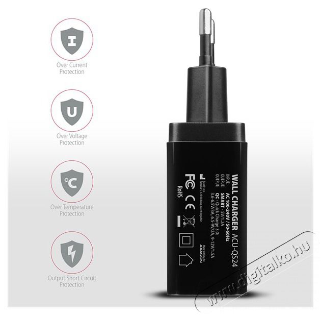 Axagon ACU-QS24 QC3.0 + 5V-1.2A fekete fali t&ouml;ltő Mobil / Kommunik&aacute;ci&oacute; / Smart - Mobiltelefon kieg&eacute;sz&iacute;tő / tok - H&aacute;l&oacute;zati-, aut&oacute;s t&ouml;ltő - 391113