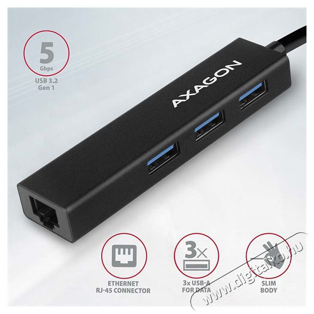 Axagon HMA-GL3A 3 portos USB3.2. Gen 2 Hub Gigabit LAN porttal - fekete Iroda &eacute;s sz&aacute;m&iacute;t&aacute;stechnika - Notebook kieg&eacute;sz&iacute;tő - USB hub / eloszt&oacute; - 391756