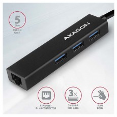Axagon HMA-GL3A 3 portos USB3.2. Gen 2 Hub Gigabit LAN porttal - fekete Iroda &eacute;s sz&aacute;m&iacute;t&aacute;stechnika - Notebook kieg&eacute;sz&iacute;tő - USB hub / eloszt&oacute; - 391756
