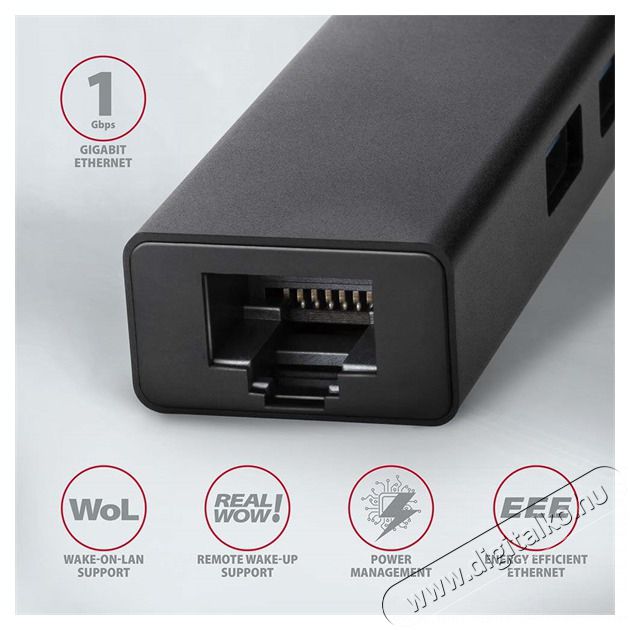 Axagon HMA-GL3A 3 portos USB3.2. Gen 2 Hub Gigabit LAN porttal - fekete Iroda &eacute;s sz&aacute;m&iacute;t&aacute;stechnika - Notebook kieg&eacute;sz&iacute;tő - USB hub / eloszt&oacute; - 391756