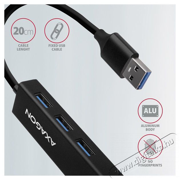Axagon HMA-GL3A 3 portos USB3.2. Gen 2 Hub Gigabit LAN porttal - fekete Iroda &eacute;s sz&aacute;m&iacute;t&aacute;stechnika - Notebook kieg&eacute;sz&iacute;tő - USB hub / eloszt&oacute; - 391756