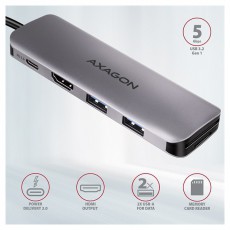 Axagon HMC-5 SuperSpeed USB-C COMBO 5in1 Hub Iroda &eacute;s sz&aacute;m&iacute;t&aacute;stechnika - Notebook kieg&eacute;sz&iacute;tő - USB hub / eloszt&oacute; - 391752