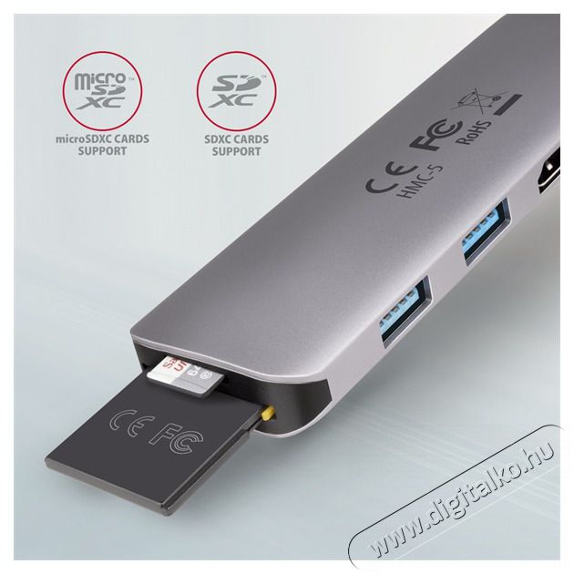 Axagon HMC-5 SuperSpeed USB-C COMBO 5in1 Hub Iroda &eacute;s sz&aacute;m&iacute;t&aacute;stechnika - Notebook kieg&eacute;sz&iacute;tő - USB hub / eloszt&oacute; - 391752