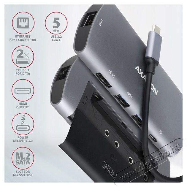 Axagon HMC-6M2 Superspeed USB-C Combo 6IN1 Hub - Ez&uuml;stfekete Iroda &eacute;s sz&aacute;m&iacute;t&aacute;stechnika - Notebook kieg&eacute;sz&iacute;tő - USB hub / eloszt&oacute; - 391757