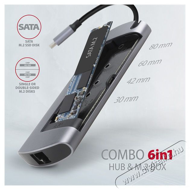 Axagon HMC-6M2 Superspeed USB-C Combo 6IN1 Hub - Ez&uuml;stfekete Iroda &eacute;s sz&aacute;m&iacute;t&aacute;stechnika - Notebook kieg&eacute;sz&iacute;tő - USB hub / eloszt&oacute; - 391757
