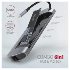Axagon HMC-6M2 Superspeed USB-C Combo 6IN1 Hub - Ez&uuml;stfekete Iroda &eacute;s sz&aacute;m&iacute;t&aacute;stechnika - Notebook kieg&eacute;sz&iacute;tő - USB hub / eloszt&oacute; - 391757