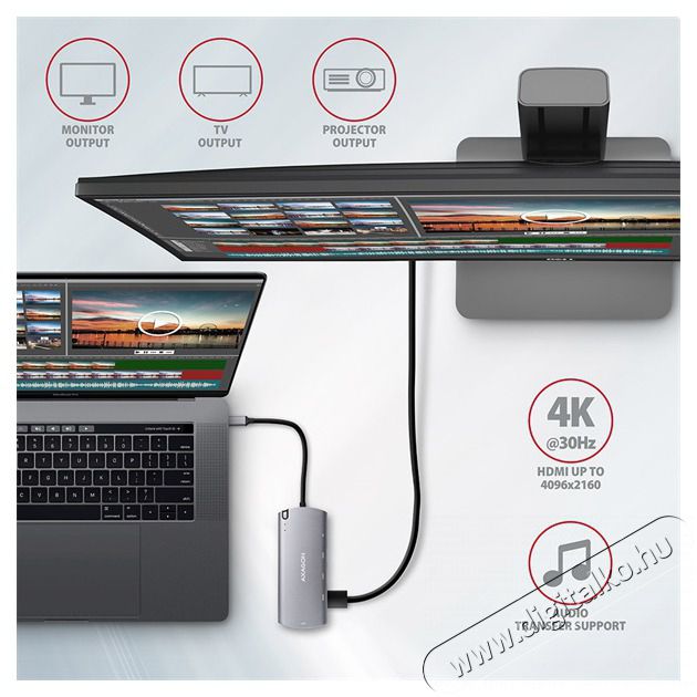 Axagon HMC-6M2 Superspeed USB-C Combo 6IN1 Hub - Ez&uuml;stfekete Iroda &eacute;s sz&aacute;m&iacute;t&aacute;stechnika - Notebook kieg&eacute;sz&iacute;tő - USB hub / eloszt&oacute; - 391757