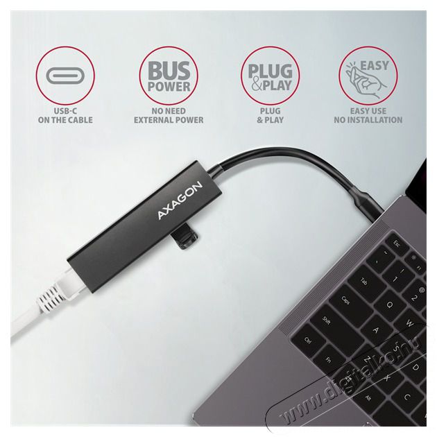 Axagon HMC-GL3A SuperSpeed USB3.2 Gen 1 C HUB + Gigabit LAN Iroda &eacute;s sz&aacute;m&iacute;t&aacute;stechnika - Notebook kieg&eacute;sz&iacute;tő - USB hub / eloszt&oacute; - 391751