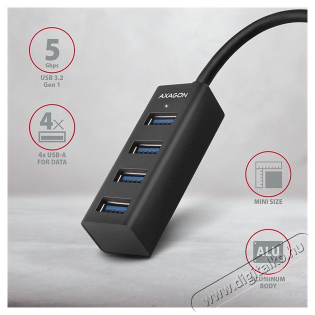 Axagon HUE-M1AL 4 portos USB3.2 Gen 1 mini HUB Iroda &eacute;s sz&aacute;m&iacute;t&aacute;stechnika - Notebook kieg&eacute;sz&iacute;tő - USB hub / eloszt&oacute; - 391677