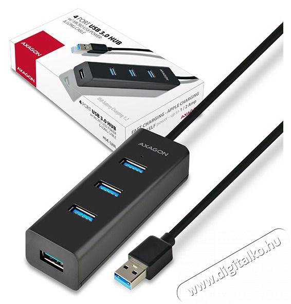 Axagon HUE-S2BL 4 portos USB3.0 gyorst&ouml;ltő hossz&uacute; k&aacute;beles HUB Iroda &eacute;s sz&aacute;m&iacute;t&aacute;stechnika - Notebook kieg&eacute;sz&iacute;tő - USB hub / eloszt&oacute; - 391672