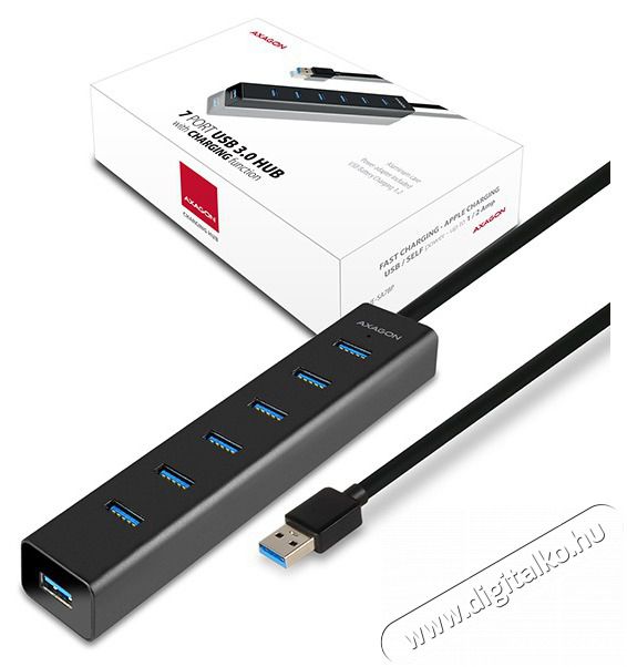 Axagon HUE-SA7BP 7 portos USB3.0 gyorst&ouml;ltő fekete Hub Iroda &eacute;s sz&aacute;m&iacute;t&aacute;stechnika - Notebook kieg&eacute;sz&iacute;tő - USB hub / eloszt&oacute; - 391675
