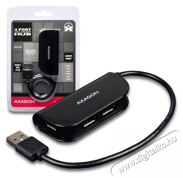 Axagon HUE-X4B 4 portos USB2.0 Hub - fekete Iroda &eacute;s sz&aacute;m&iacute;t&aacute;stechnika - Notebook kieg&eacute;sz&iacute;tő - USB hub / eloszt&oacute; - 391749