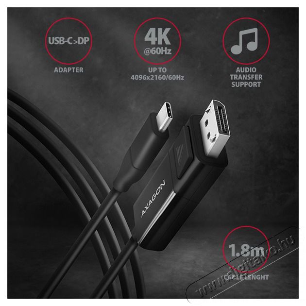 Axagon RVC-DPC USB-C - Displayport k&aacute;bel Tv kieg&eacute;sz&iacute;tők - K&aacute;bel / csatlakoz&oacute; - Csatlakoz&oacute; / eloszt&oacute; / &aacute;talak&iacute;t&oacute; - 391552