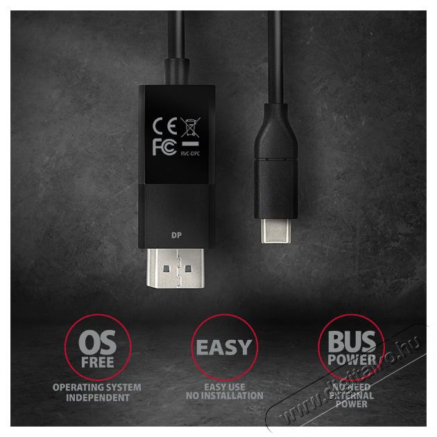Axagon RVC-DPC USB-C - Displayport k&aacute;bel Tv kieg&eacute;sz&iacute;tők - K&aacute;bel / csatlakoz&oacute; - Csatlakoz&oacute; / eloszt&oacute; / &aacute;talak&iacute;t&oacute; - 391552