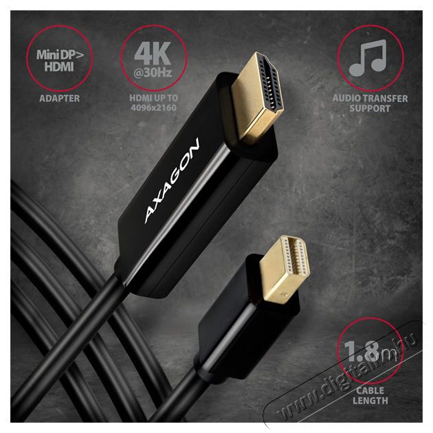 Axagon RVDM-HI14C2 Mini Displayport - HDMI 1.4 k&aacute;bel Tv kieg&eacute;sz&iacute;tők - K&aacute;bel / csatlakoz&oacute; - Hdmi k&aacute;bel - 391080