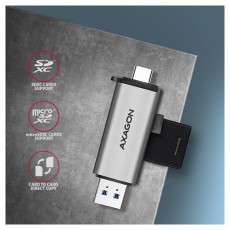 Axagon CRE-SAC USB 3.2 Type-A &eacute;s Type-C SD/microSD k&aacute;rtyaolvas&oacute; Mem&oacute;ria k&aacute;rtya / Pendrive - K&aacute;rtya olvas&oacute; - 395348