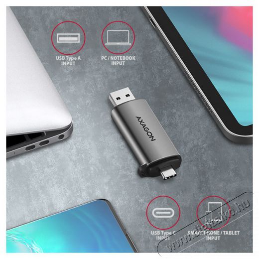 Axagon CRE-SAC USB 3.2 Type-A &eacute;s Type-C SD/microSD k&aacute;rtyaolvas&oacute; Mem&oacute;ria k&aacute;rtya / Pendrive - K&aacute;rtya olvas&oacute; - 395348
