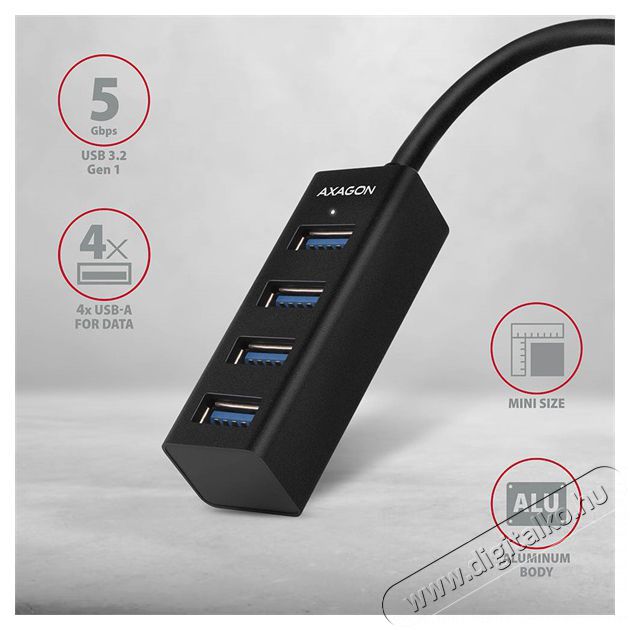 Axagon HUE-M1C 4 portos USB3.0 mini HUB Iroda &eacute;s sz&aacute;m&iacute;t&aacute;stechnika - Notebook kieg&eacute;sz&iacute;tő - USB hub / eloszt&oacute; - 392362