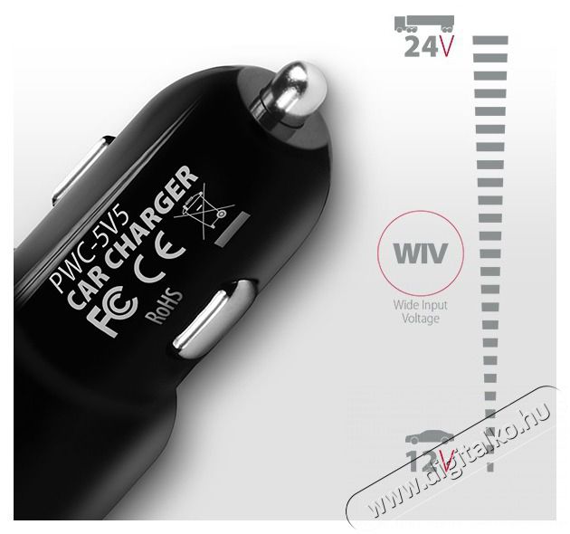 Axagon PWC-5V5 2.4A + 2.4A fekete aut&oacute;s t&ouml;ltő Aut&oacute;hifi / Aut&oacute; felszerel&eacute;s - Aut&oacute;s t&ouml;ltő / szivargy&uacute;jt&oacute; adapter - 412851
