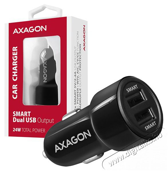 Axagon PWC-5V5 2.4A + 2.4A fekete aut&oacute;s t&ouml;ltő Aut&oacute;hifi / Aut&oacute; felszerel&eacute;s - Aut&oacute;s t&ouml;ltő / szivargy&uacute;jt&oacute; adapter - 412851