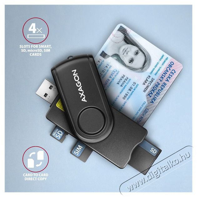 Axagon CRE-SMP2A USB Smart card & SD/microSD/SIM card PocketReader &ouml;sszecsukhat&oacute; okos k&aacute;rtyaolvas&oacute; Iroda &eacute;s sz&aacute;m&iacute;t&aacute;stechnika - Egy&eacute;b sz&aacute;m&iacute;t&aacute;stechnikai term&eacute;k - 459256