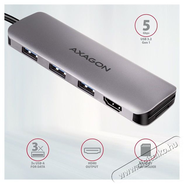 Axagon HMC-HCR3A SuperSpeed USB-C COMBO 5in1 HUB Iroda &eacute;s sz&aacute;m&iacute;t&aacute;stechnika - Sz&aacute;m&iacute;t&oacute;g&eacute;p tartoz&eacute;k - USB k&aacute;bel - 458801
